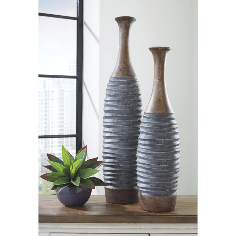 Sand & Stable 2 Piece Port Gray/Brown Resin Floor Vase Set & Reviews